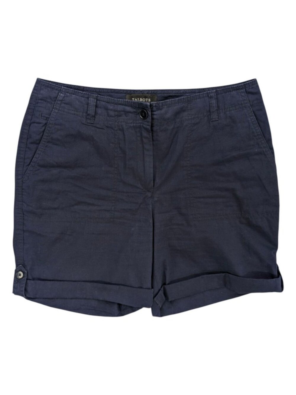 Talbots Chino Shorts Womens Navy Blue Cotton Cuffed Flat Front 6.5" Size 8